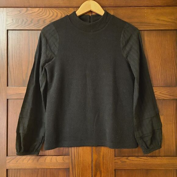 Madewell Weavemix Mockneck Bubble-Sleeve Top - Picture 3 of 9